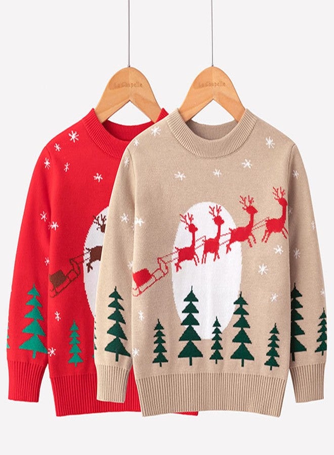 FEOYA Unisex Kids Winter Christmas Tree Holiday Red Sweatshirts Soft Pullover Cute Holiday Reindeer Sweaters Knit Long Sleeve Party Snowflake Tops Shirt 4-5 T - Image 3