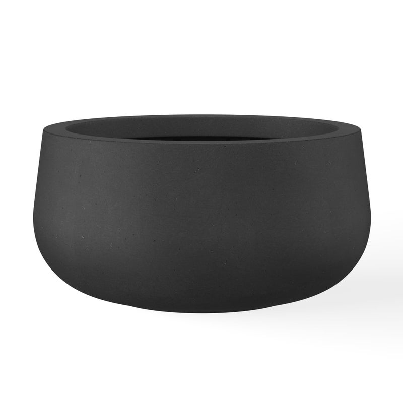 Kante 15.7" Dia Round Concrete Planter, Outdoor Indoor Garden Plant Pots with Drainage Hole and Rubber Plug, Modern Curvaceous Design, Black - Image 1