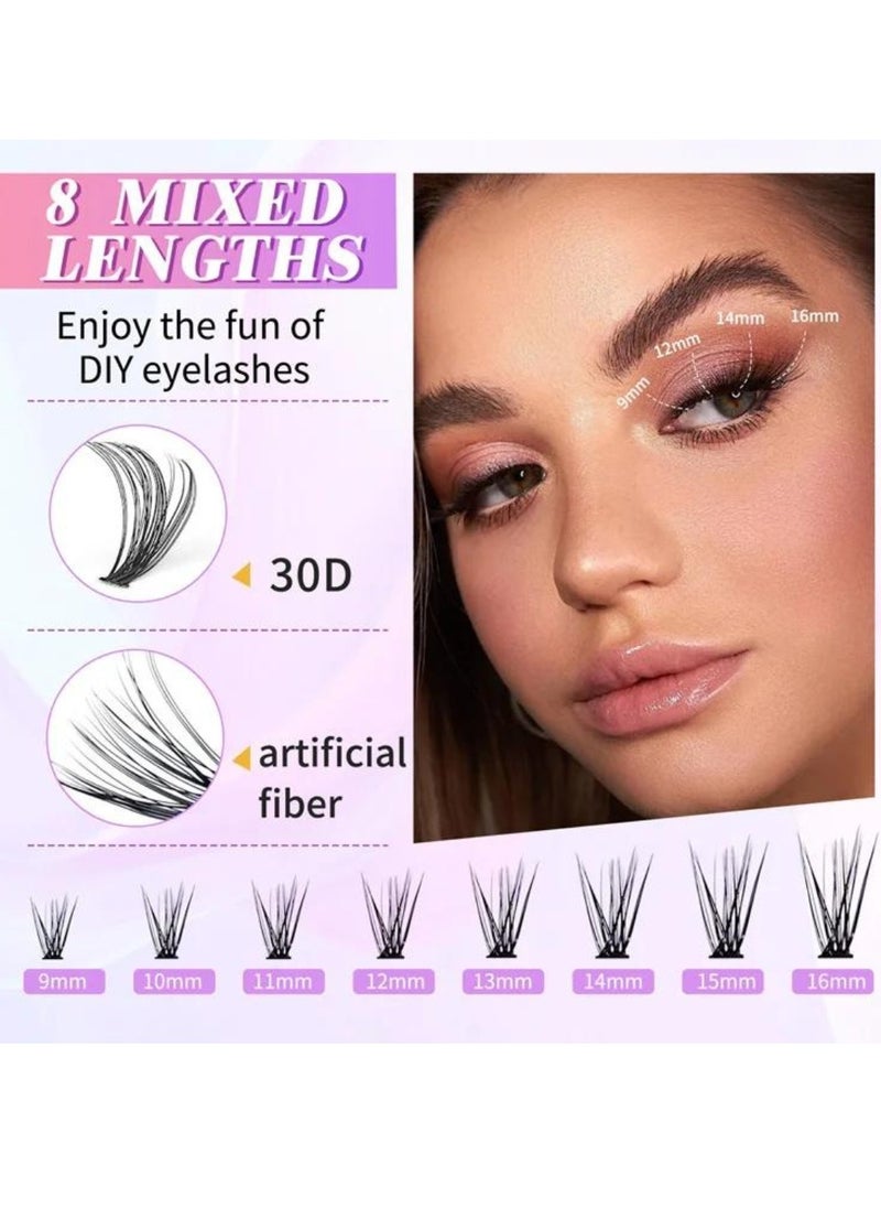 ALIVER 240 Pcs Lash Clusters, Lash Adhesive Glue & Lash Tweezer Set Eyelash Extensions Wispy False Eyelashes Lash Clusters DIY Eyelash Extensions Individual False Eyelashes for Women  - Image 2