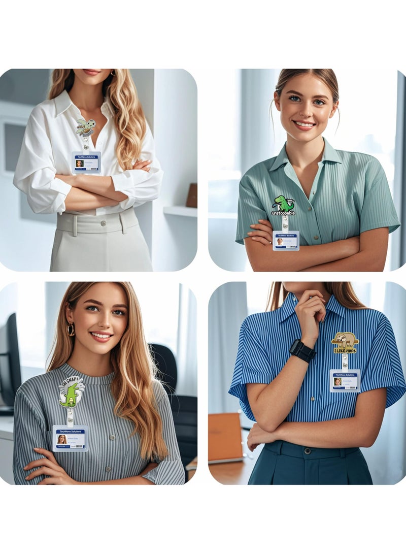 Dominy 3 Pcs Funny Acrylic Badge Holder - Waterproof Retractable with Alligator Clip Lightweight, Badge Reel for Key Keychain, wiht 3 Pack Vertical 2-Card Badge Holder with Thumb Slot Hard Transparent PC Case Protector for Office School IDs Credit Cards Driver’s Licenses and Passes - Image 2