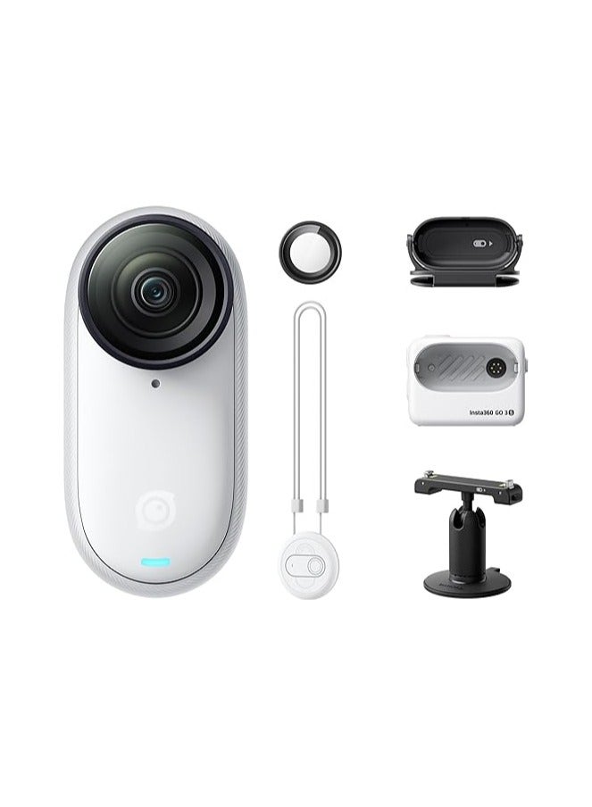 انستا 360 كاميرا أكشن صغيرة GO 3S بيضاء قطبية (128GB) | مقاومة للماء حتى 10م، فيديو بدقة 4K بزاوية واسعة، شاشة لمسية قابلة للطي بحجم 2.2 بوصة مع وحدة أكشن، تثبيت تلقائي، مع خاصية العثور على أبل، قلادة مغناطيسية، مشبك - أبيض - Image 2