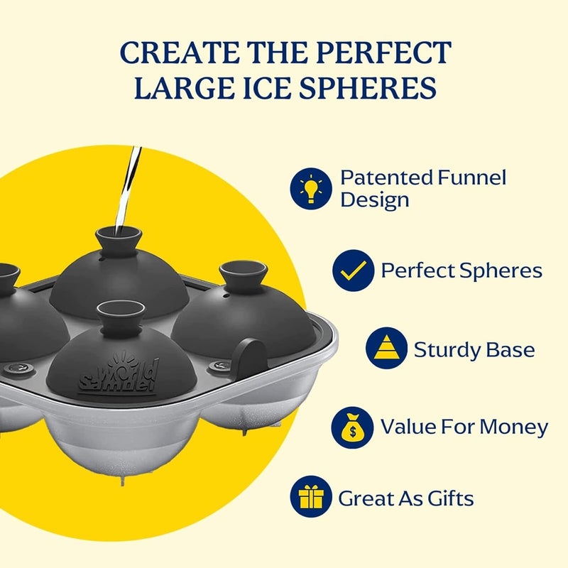 سامويل ورلد صواني الثلج السيليكونية الكبيرة الفاخرة من ، مجموعة عبوتين، مكعبات كبيرة بحجم 2 بوصة وقوالب كرات ثلج بحجم 2.5 بوصة - خالية من BPA، صانع ثلج حرفي للهدايا، الويسكي، الكوكتيلات، سهلة الإخراج - رمادي - Image 3