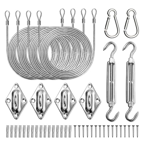 HPC DEC R OUR HAPPY PLACE HPC DEC R OUR HAPPY PLACE HPC DECOR 44 Pcs Sun Shade Sail Hardware Kit with Cable Wire Rope for Rectangle Square  - Image 2