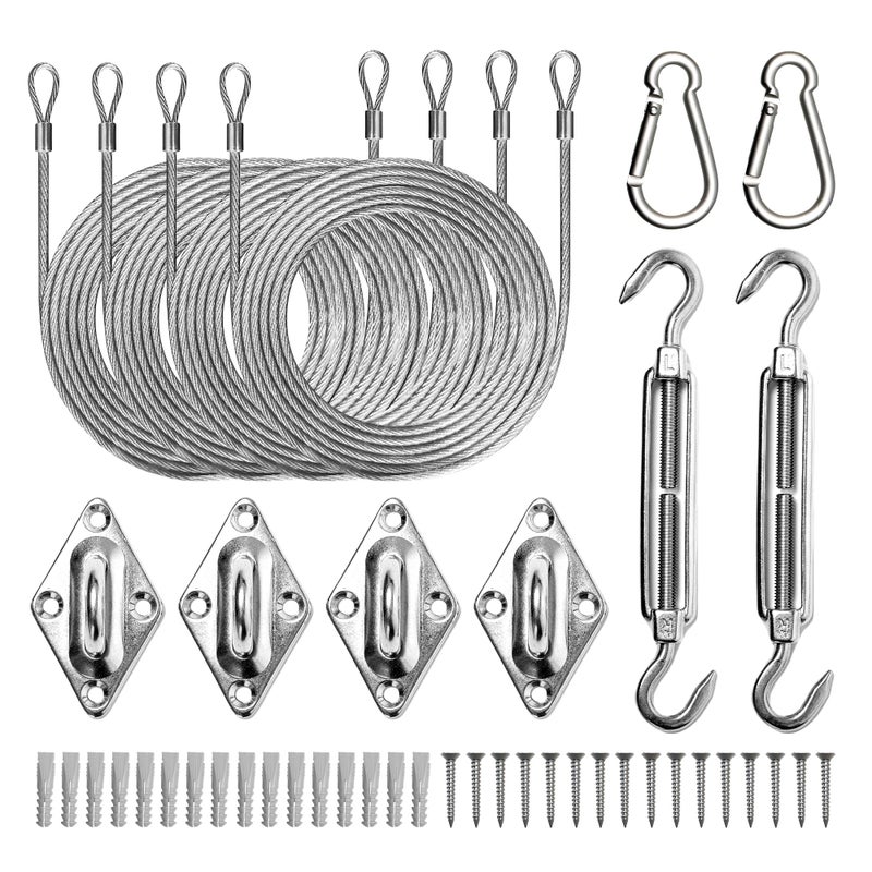 HPC DEC R OUR HAPPY PLACE HPC DEC R OUR HAPPY PLACE HPC DECOR 44 Pcs Sun Shade Sail Hardware Kit with Cable Wire Rope for Rectangle Square  - Image 1