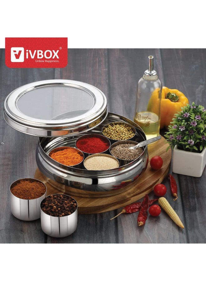 ivbox Belly-M Stainless Steel Masala Dabba Spice Box Organiser For Kitchen With See-Through Lid And 7 Containers, Silver (Medium), Blue-Violet - Image 2