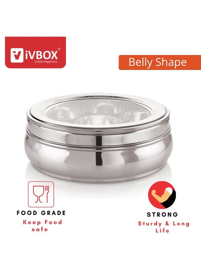 ivbox Belly-M Stainless Steel Masala Dabba Spice Box Organiser For Kitchen With See-Through Lid And 7 Containers, Silver (Medium), Blue-Violet - Image 4