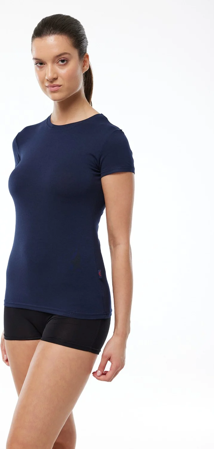 Malabadi Women's Navy Blue Round Neck Short Sleeve Modal Bodysuit 191