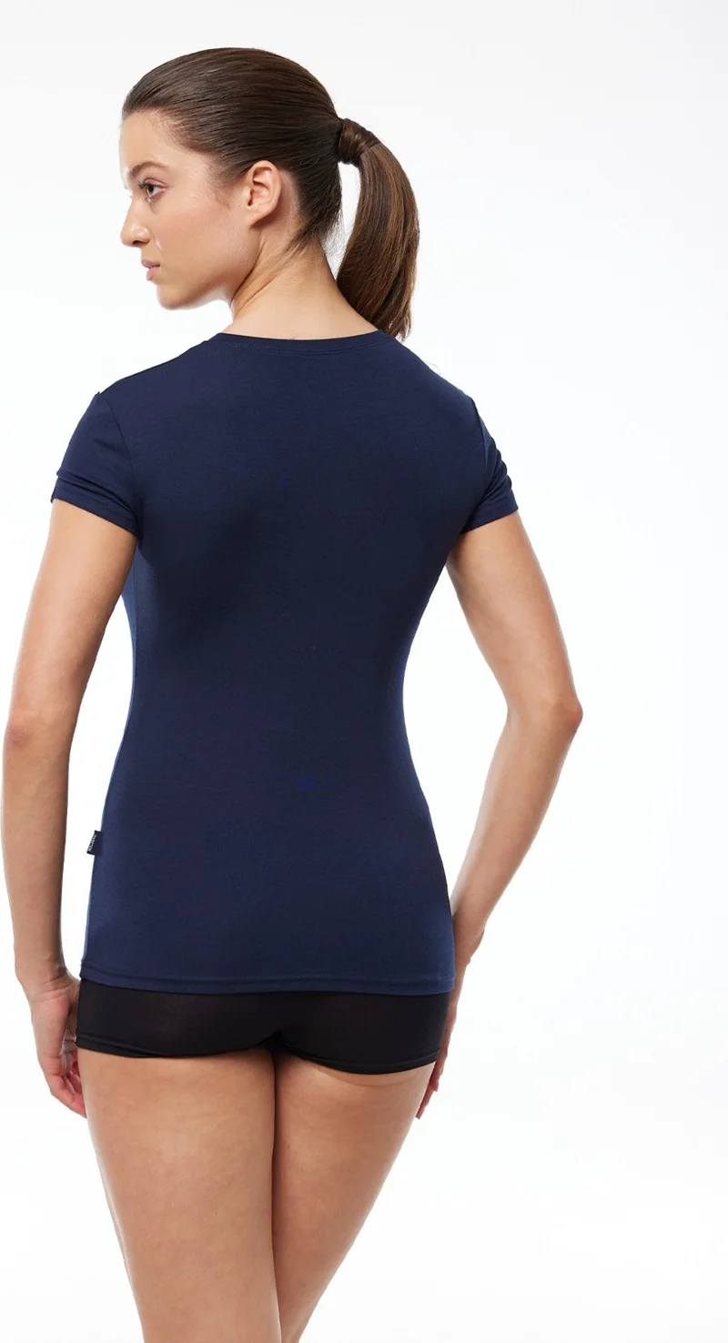 Malabadi Women's Navy Blue Round Neck Short Sleeve Modal Bodysuit 191