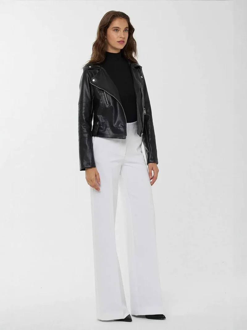 HICCUP Black Faux Leather Biker Jacket for Women | Best Price UAE