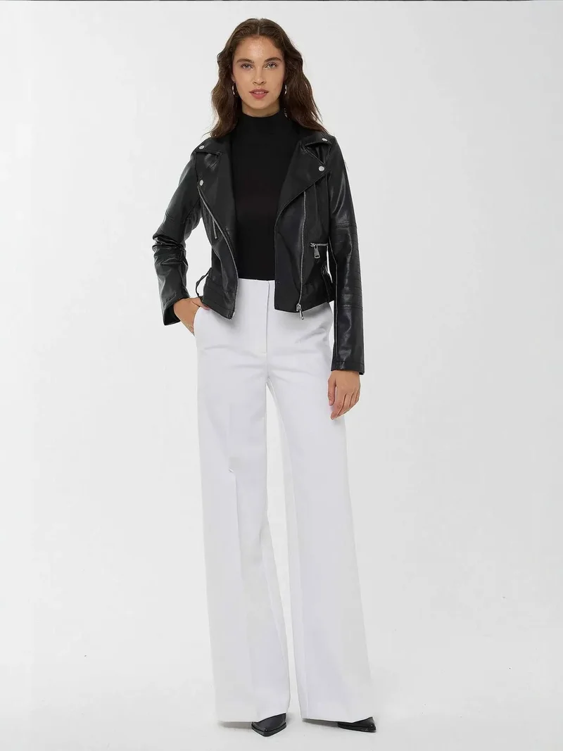 زوبعة جاكيت جلد صناعي بتصميم راكب الدراجة