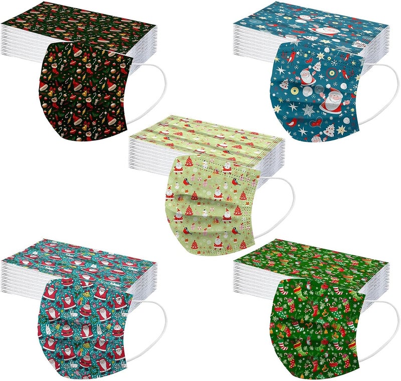 woobles 50Pcs Christmas Masks Disposable Adult, Cute Snowman Santa Claus Winter 2022 Designs Breathable 3 Ply Full Face Protection Christmas 22,50pc - Image 1