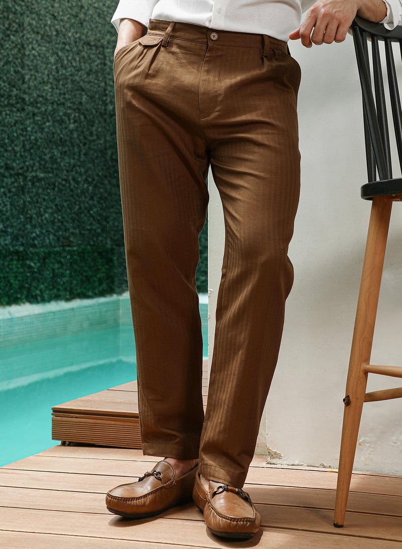 Campus Sutra Campus SutraBrown Pleated Formal Trousers  - Image 1
