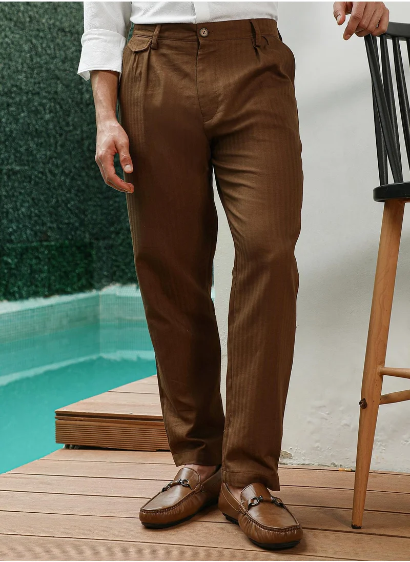 كامبوس سوترا Campus SutraBrown Pleated Formal Trousers
