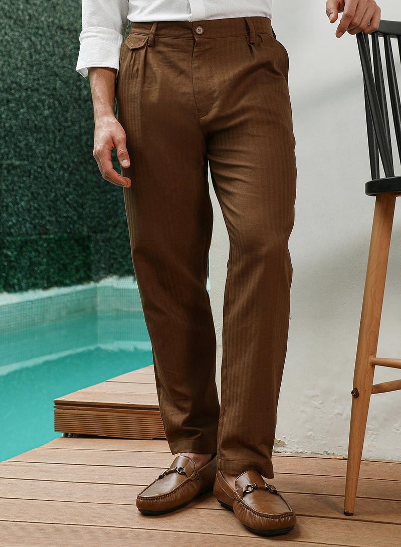 Campus Sutra Campus SutraBrown Pleated Formal Trousers  - Image 2