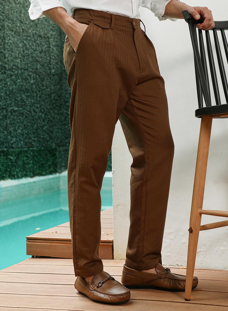 Campus Sutra Campus SutraBrown Pleated Formal Trousers  - Image 3