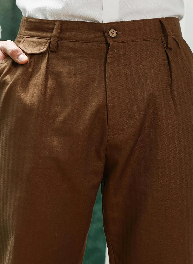 Campus Sutra Campus SutraBrown Pleated Formal Trousers