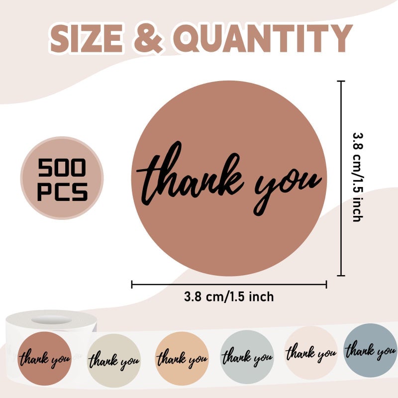 Aufee 500Pcs Thank You Stickers Roll Bold Font, 1.5 Inch Morandi Boho Style Thank You Stickers for Small Business, Round Self-Adhesive & Waterproof Labels for Packaging, Orders, Envelopes, Gift Wrap - Image 2