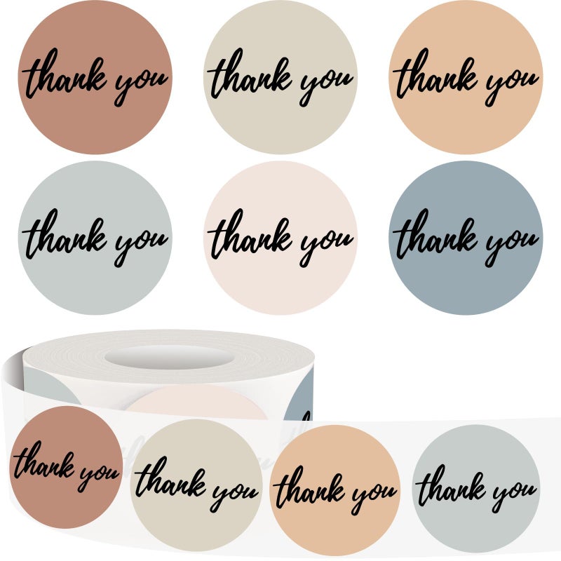 Aufee 500Pcs Thank You Stickers Roll Bold Font, 1.5 Inch Morandi Boho Style Thank You Stickers for Small Business, Round Self-Adhesive & Waterproof Labels for Packaging, Orders, Envelopes, Gift Wrap - Image 1