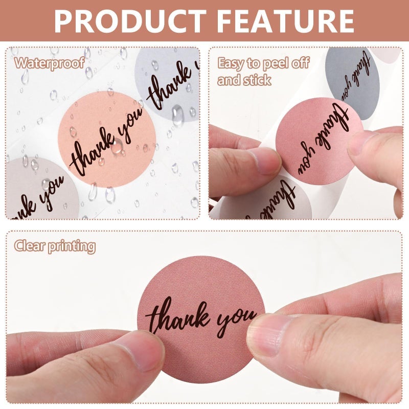 Aufee 500Pcs Thank You Stickers Roll Bold Font, 1.5 Inch Morandi Boho Style Thank You Stickers for Small Business, Round Self-Adhesive & Waterproof Labels for Packaging, Orders, Envelopes, Gift Wrap - Image 3