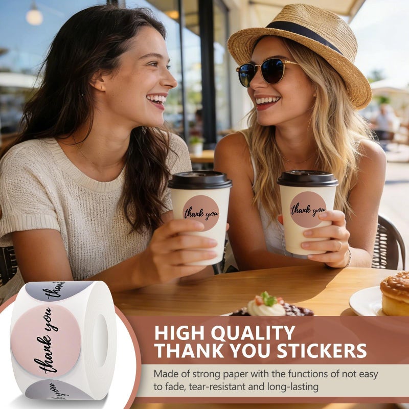 Aufee 500Pcs Thank You Stickers Roll Bold Font, 1.5 Inch Morandi Boho Style Thank You Stickers for Small Business, Round Self-Adhesive & Waterproof Labels for Packaging, Orders, Envelopes, Gift Wrap - Image 5