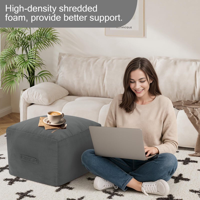 MeMoreCool Square Stuffed Pouf Ottoman Foot Rest, Floor Pouf Foot Stool with Foam Chunk Filling, Soft Stuffed Ottoman Footrest for Living Room - Image 5