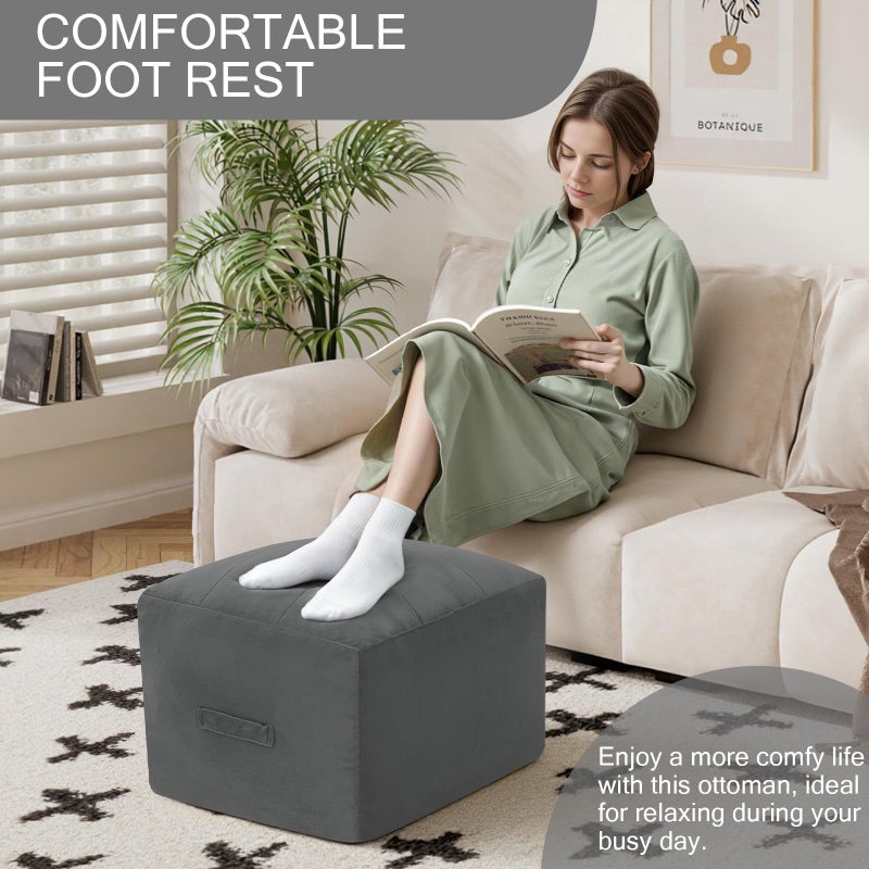 MeMoreCool Square Stuffed Pouf Ottoman Foot Rest, Floor Pouf Foot Stool with Foam Chunk Filling, Soft Stuffed Ottoman Footrest for Living Room - Image 4