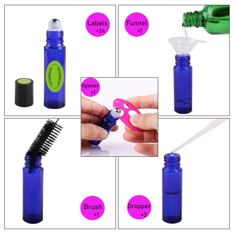 inice 12 Pack Essential Oil Roller Bottles 10ml Cobalt Blue Glass Bottles Stainless Steel Roll On Ball for Daily Care - Image 4