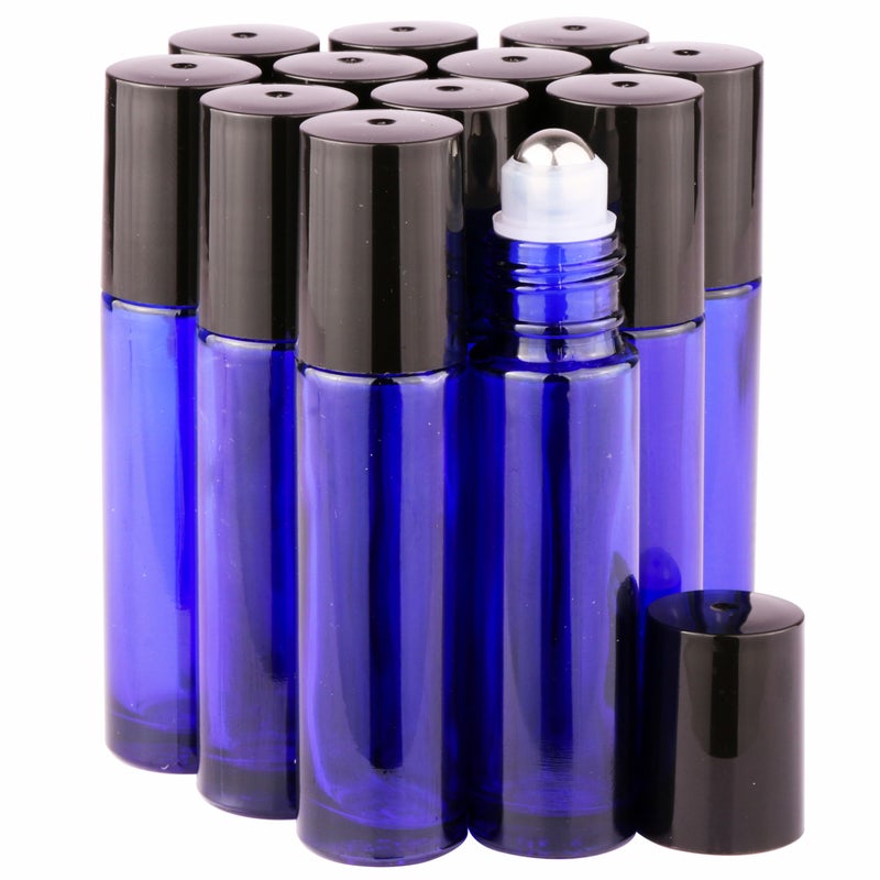 inice 12 Pack Essential Oil Roller Bottles 10ml Cobalt Blue Glass Bottles Stainless Steel Roll On Ball for Daily Care - Image 1