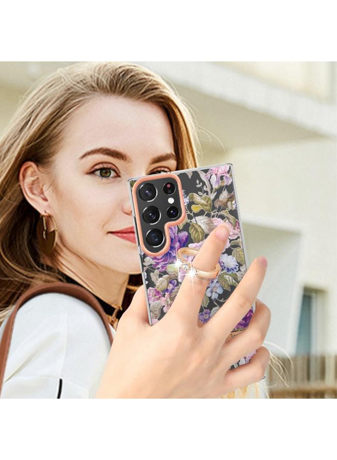 اس-توب جراب لهاتف Samsung Galaxy S23 Ultra 5G من سلسلة الزهور والنباتات IMD TPU مع حامل حلقي - Image 4