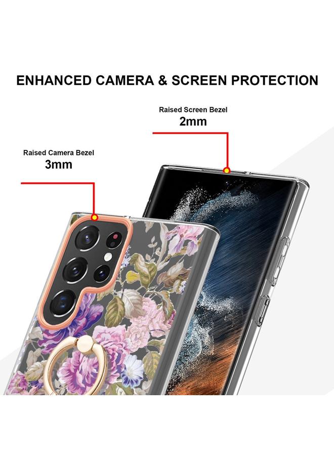 اس-توب جراب لهاتف Samsung Galaxy S23 Ultra 5G من سلسلة الزهور والنباتات IMD TPU مع حامل حلقي - Image 3