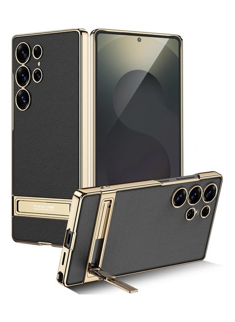 for S25 Ultra Case,Galaxy S25 Ultra Case with Built-in Kickstand Shockproof Mil-Grade Drop Protection Leather Rugged Hard Thin Lightweight Adjustable Stand Cases for S25 Ultra Phone (Black)