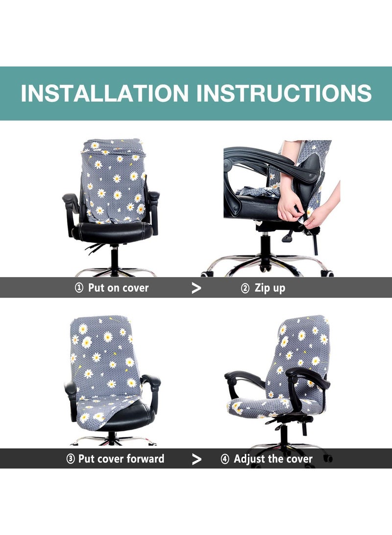 Office Chair Cover Stretch Jacquard Office Computer Chair Seat Covers Removable Washable Anti-dust Waterproof Desk Chair Seat Cushion Protectors For Office Computer Chairs(Armrest Cover Included)  - Image 5
