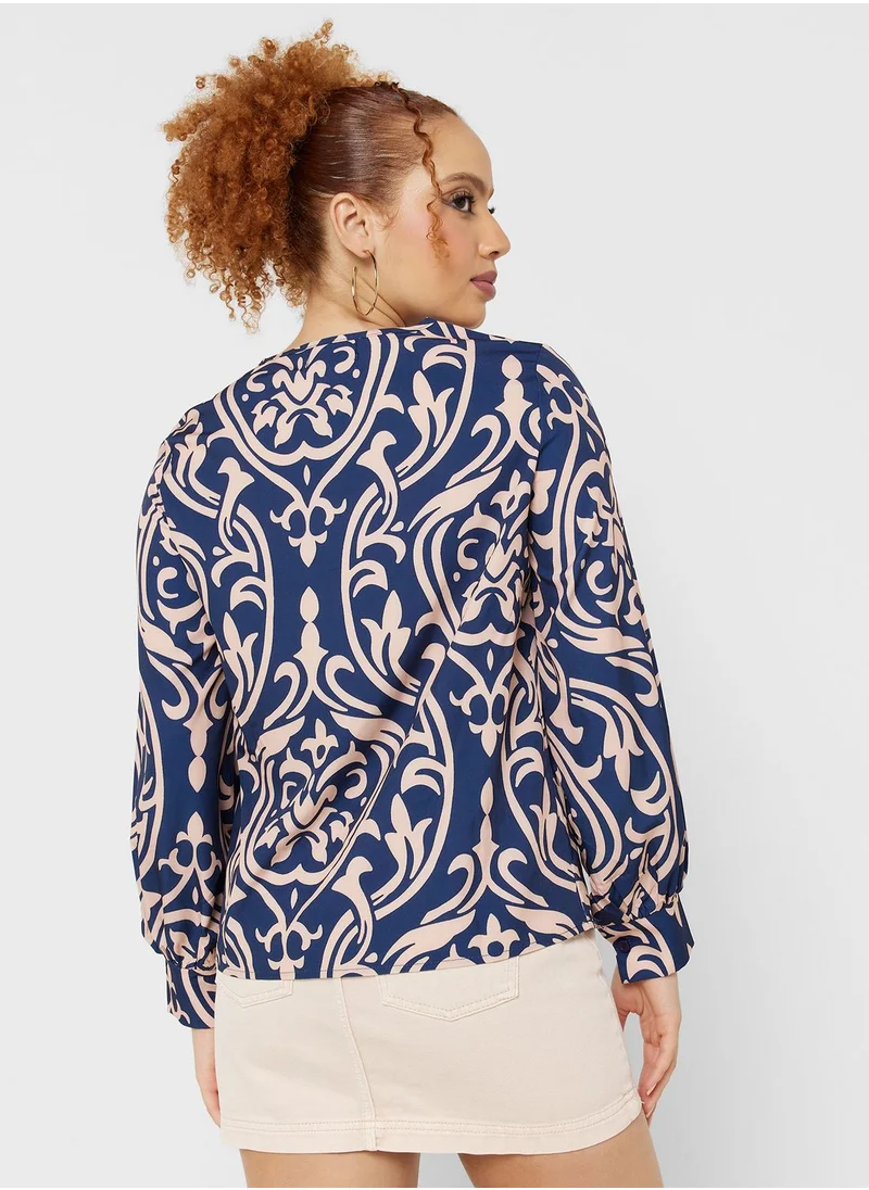 Ginger Urban Minx V-Neck Printed Top