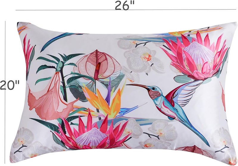 URLINENS أكياس وسائد من الساتان للشعر والبشرة، ناعمة ومنعشة تشبه أكياس الوسائد الحريرية، عبوة من 2 مع إغلاق مغلف، مقاس قياسي، أغطية وسائد من الساتان، هدايا للنساء (20 × 26 بوصة، زهور وطيور) - Image 3