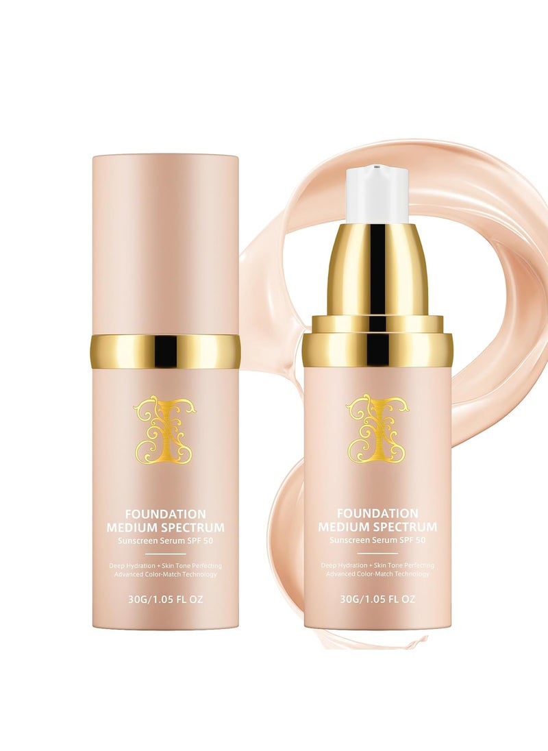 HUALIJIA - 2 PCS Foundation 4 in 1  Medium Spectrum with SPF 50 Hydrating Color Changing Foundation Longwearing  Waterproof Light Spectrum for Gym Sport Dancing30ml - Image 1