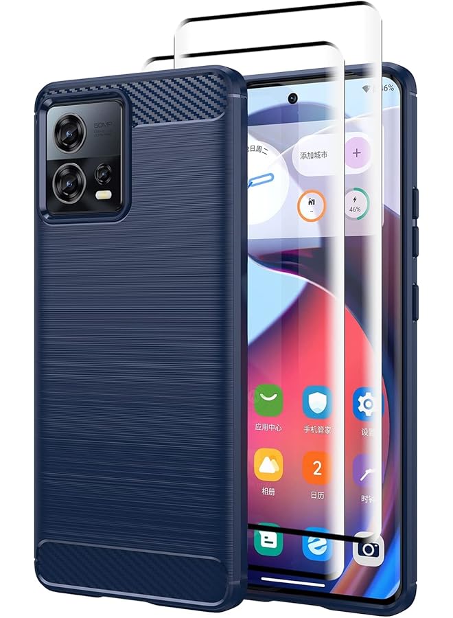 erorex 1+2 Case For Motorola Edge 30 Fusion Tpu+Leather Design Lightweight Durable Impact Resistant Case With 2 Tempered Glass Screen Protector Ultra Thin Motorola Edge 30 Fusion Blue - Image 1