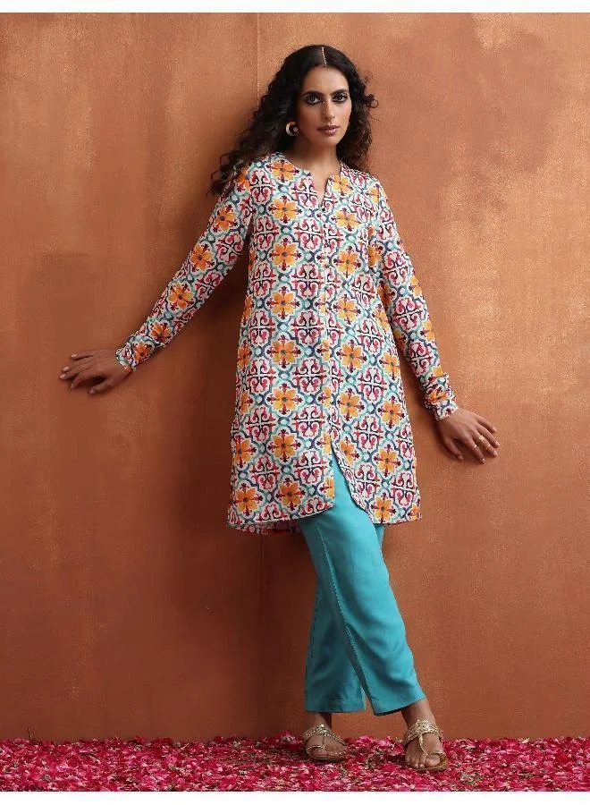 trueBrowns Off White Print Kurta Co-ord Set