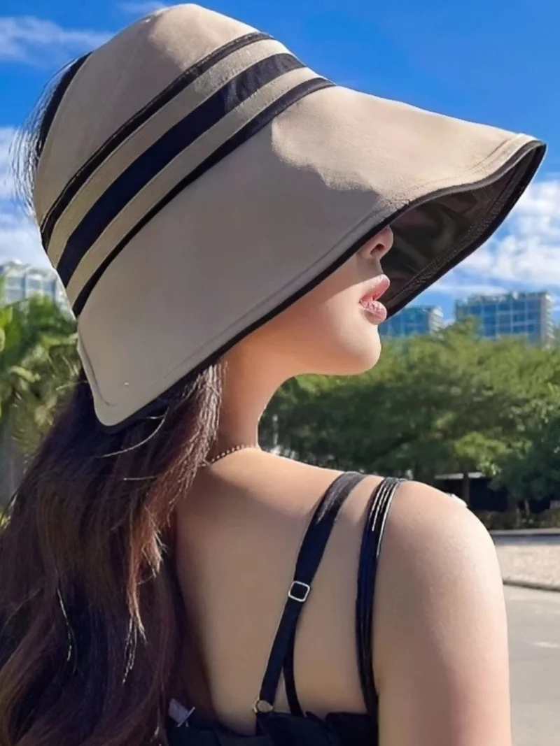 تيزجيلسين Women's Wide Brim UV Protected Striped Adjustable Hat