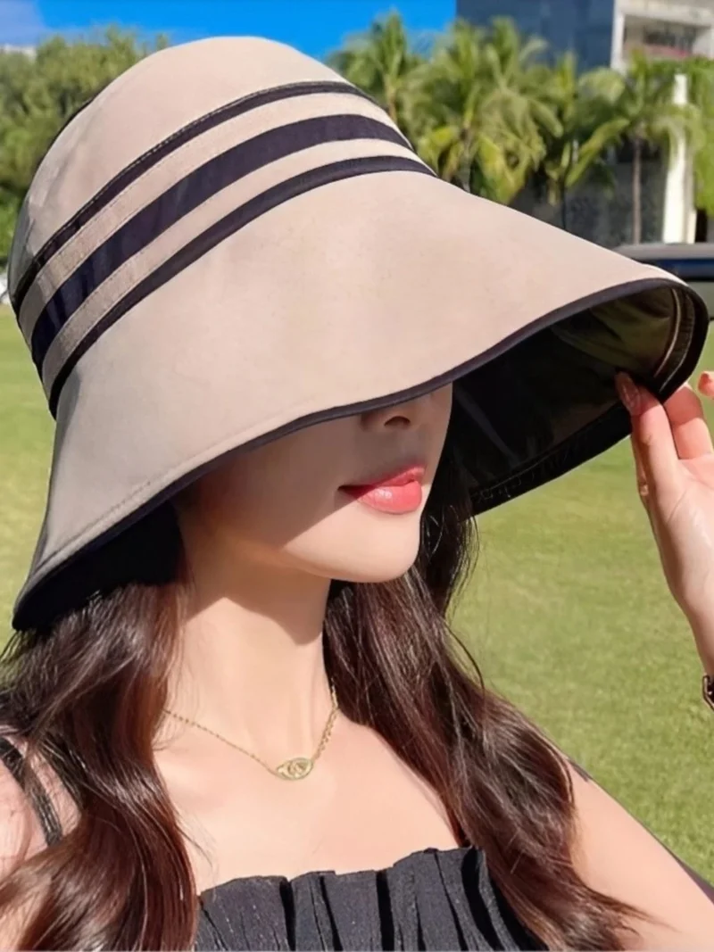 تيزجيلسين Women's Wide Brim UV Protected Striped Adjustable Hat