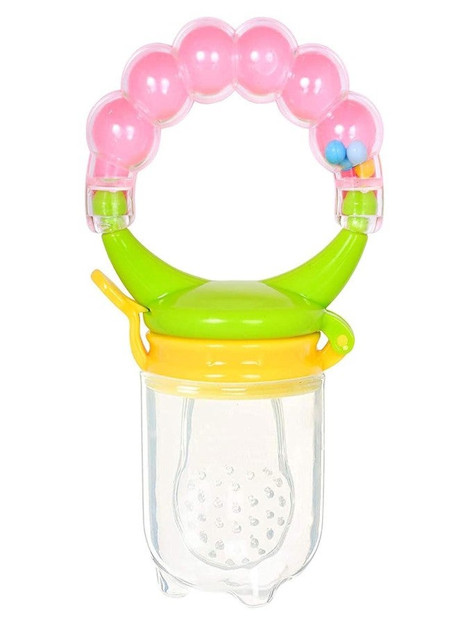 AEREX BPA Free Silicone Food Nibbler with Extra 2 Different Size Mesh Nipple for Fruit and Veggies with Rattle Handle for Baby (Multi-Color) (Pink) - Image 4