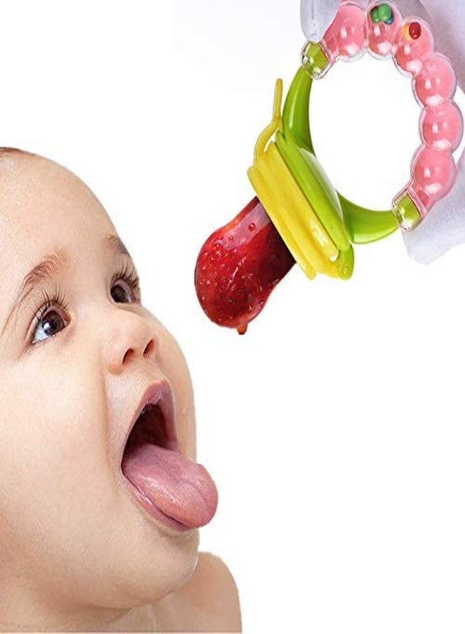 AEREX BPA Free Silicone Food Nibbler with Extra 2 Different Size Mesh Nipple for Fruit and Veggies with Rattle Handle for Baby (Multi-Color) (Pink) - Image 5