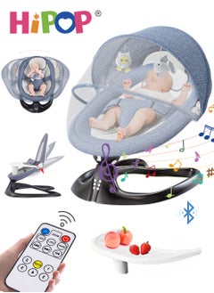 Baby Rocker with Remote and Upgraded Stable Base,Built-in Dinner Plate,Adjustable Backrest,Comfort Toy and Mosquito Net,Remote Control Bassinet Comfort Chair for New