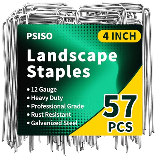 PSISO 57 Pack 4 Inch Galvanized U-Shaped Garden Stakes Landscape Staples, 12 Gauge Heavy Duty Tent Stakes Ground Yard Lawn Pins for Landscaping, Weed Barrier Fabric, Fencing, Outdoor Decor - Image 1