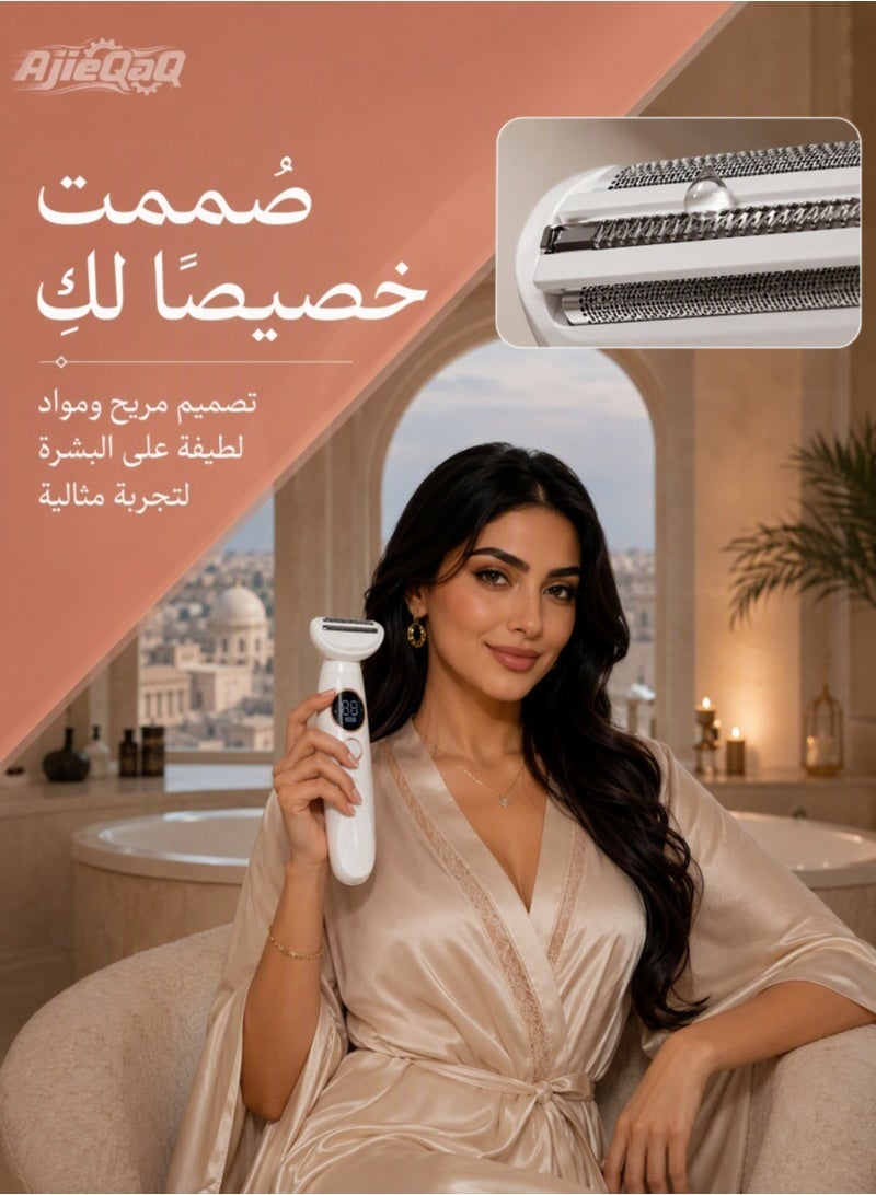 أجي كاك جهاز إزالة الشعر الكهربائي 5 في 1 للسيدات، للاستخدام على البشرة الجافة أو الرطبة، مقاوم للماء بمعيار IPX7، قابل لإعادة الشحن عبر USB، ماكينة حلاقة كهربائية للسيدات للوجه والحواجب والجسم ومنطقة البكيني، مزود بمحطة شحن ورؤوس شفرات قابلة للاستبدال - Image 4