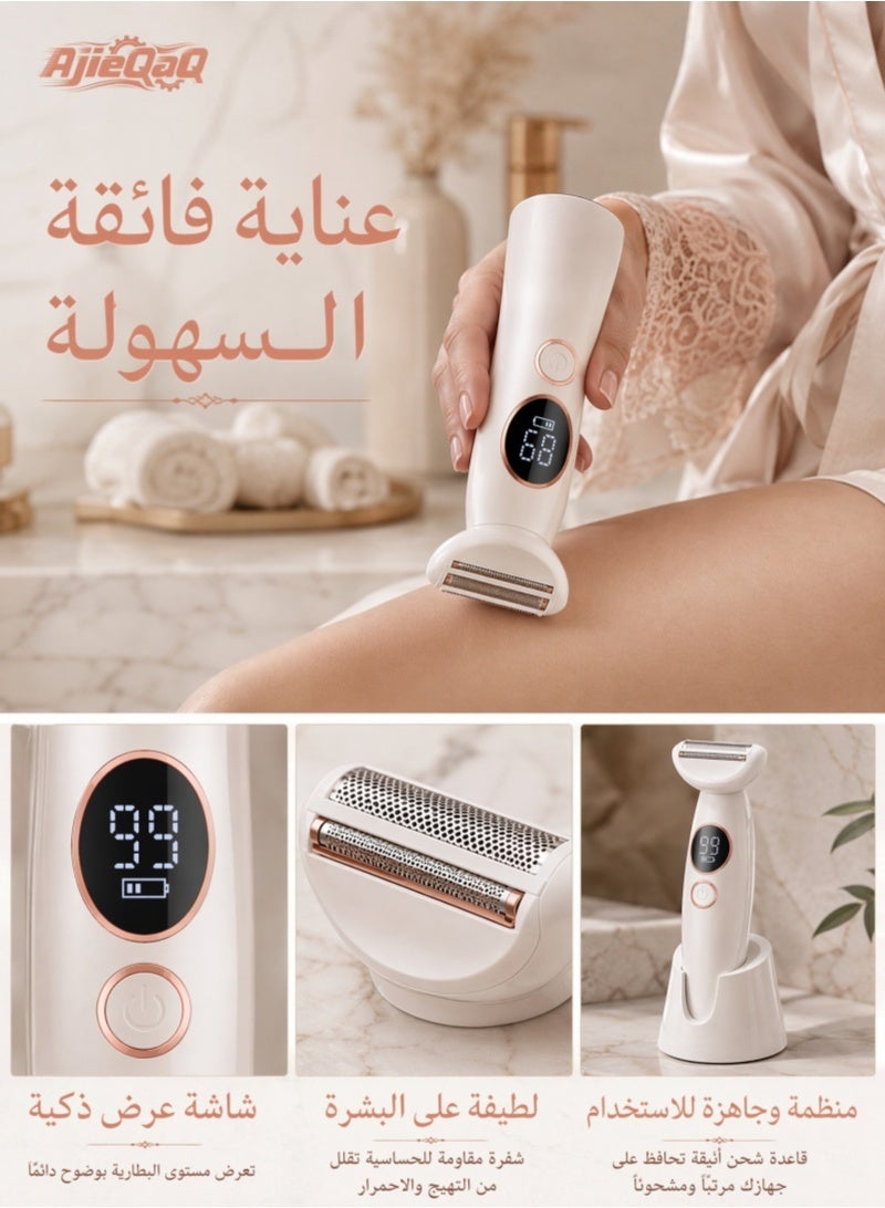 أجي كاك جهاز إزالة الشعر الكهربائي 5 في 1 للسيدات، للاستخدام على البشرة الجافة أو الرطبة، مقاوم للماء بمعيار IPX7، قابل لإعادة الشحن عبر USB، ماكينة حلاقة كهربائية للسيدات للوجه والحواجب والجسم ومنطقة البكيني، مزود بمحطة شحن ورؤوس شفرات قابلة للاستبدال - Image 3