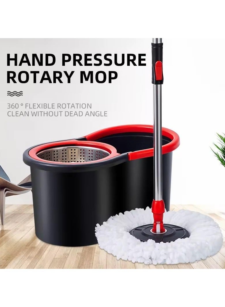 مجموعة ممسحة ودلو سهل الدوران، دلو ممسحة دوار 360 درجة، مقبض سهل الضغط من الفولاذ المقاوم للصدأ لتنظيف أرضيات المطبخ المنزلي، مع رأس ممسحة مجاني - Image 4