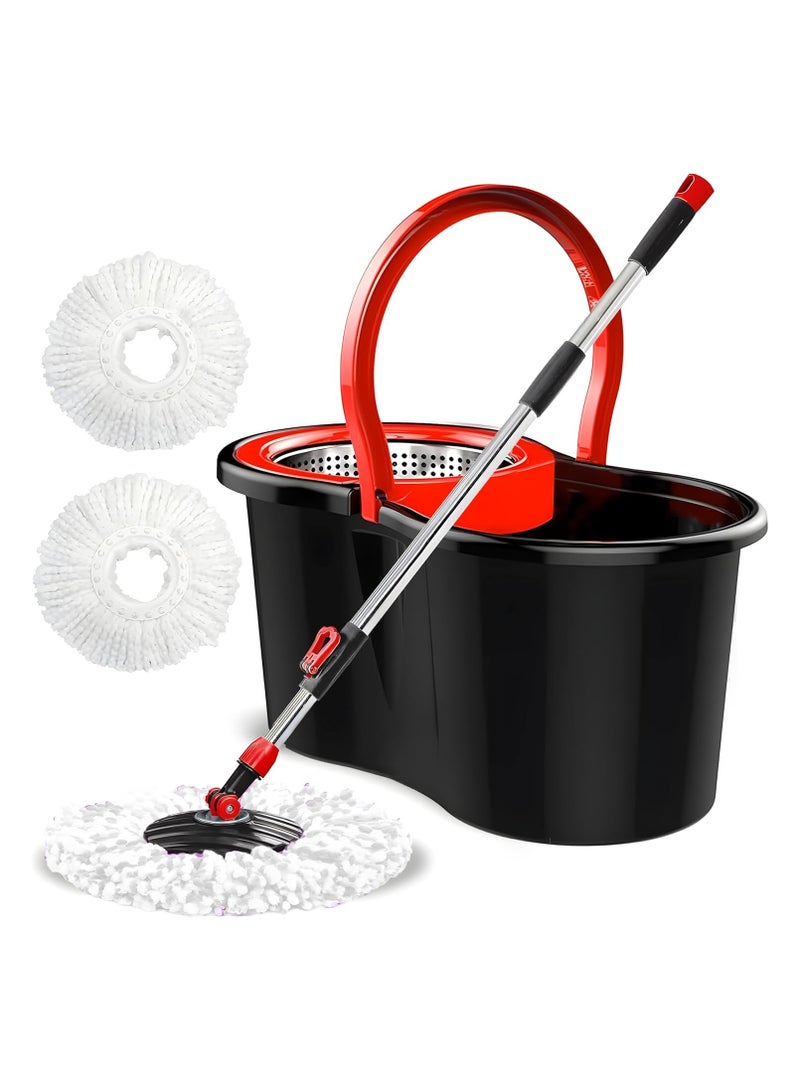 مجموعة ممسحة ودلو سهل الدوران، دلو ممسحة دوار 360 درجة، مقبض سهل الضغط من الفولاذ المقاوم للصدأ لتنظيف أرضيات المطبخ المنزلي، مع رأس ممسحة مجاني - Image 1