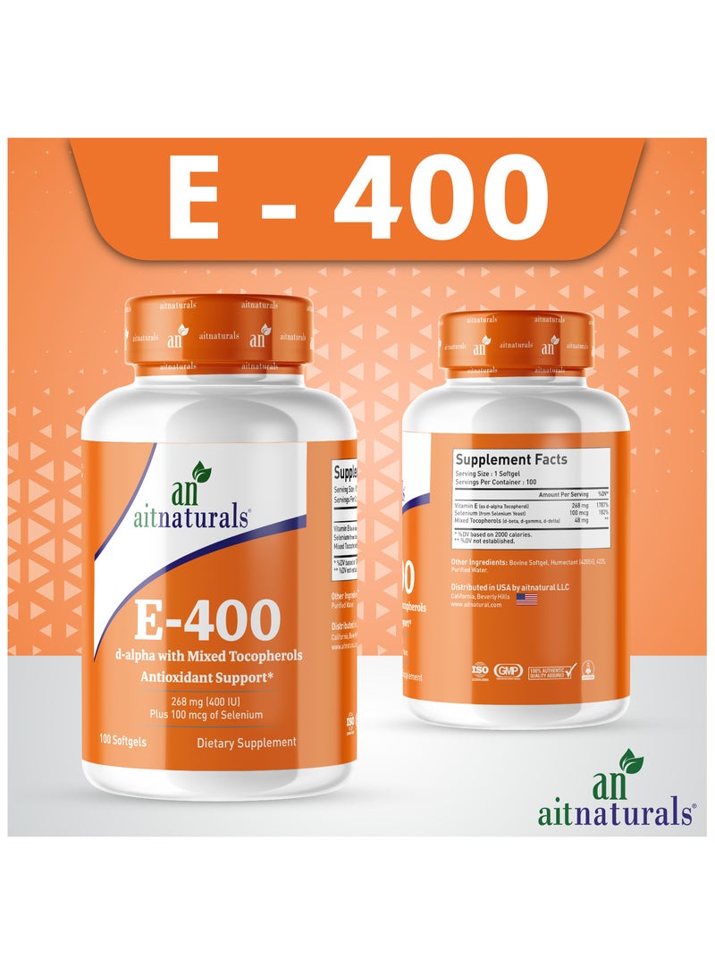 Vitamin E-400 Mixed Tocopherols & Selenium 100 Softgel - view 3
