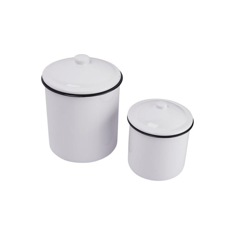 Creative Co-Op Set of 2 White Enameled Canisters with Lids - Image 1
