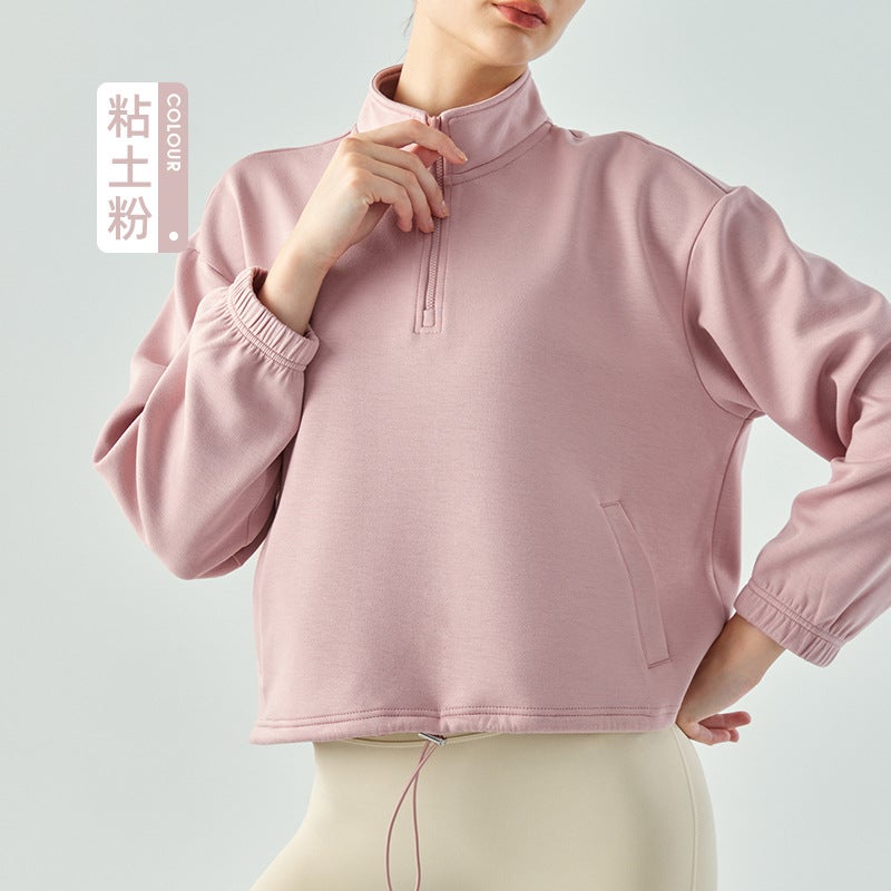Generic Stand Collar Zip Sweatshirt Slim Fit Womens Sports Clay Powder